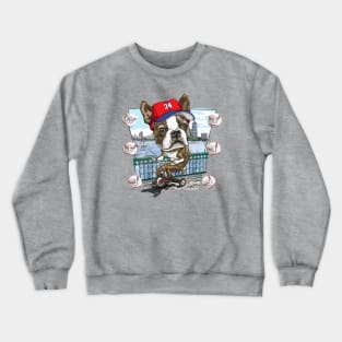 Boston Terrier Dog with Red Baseball Hat Crewneck Sweatshirt